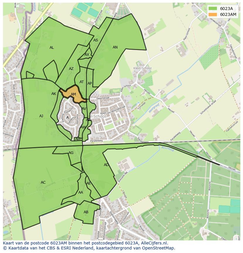 Afbeelding van het postcodegebied 6023 AM op de kaart.