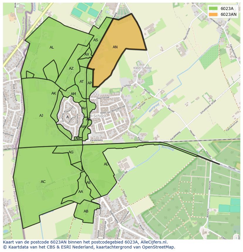 Afbeelding van het postcodegebied 6023 AN op de kaart.