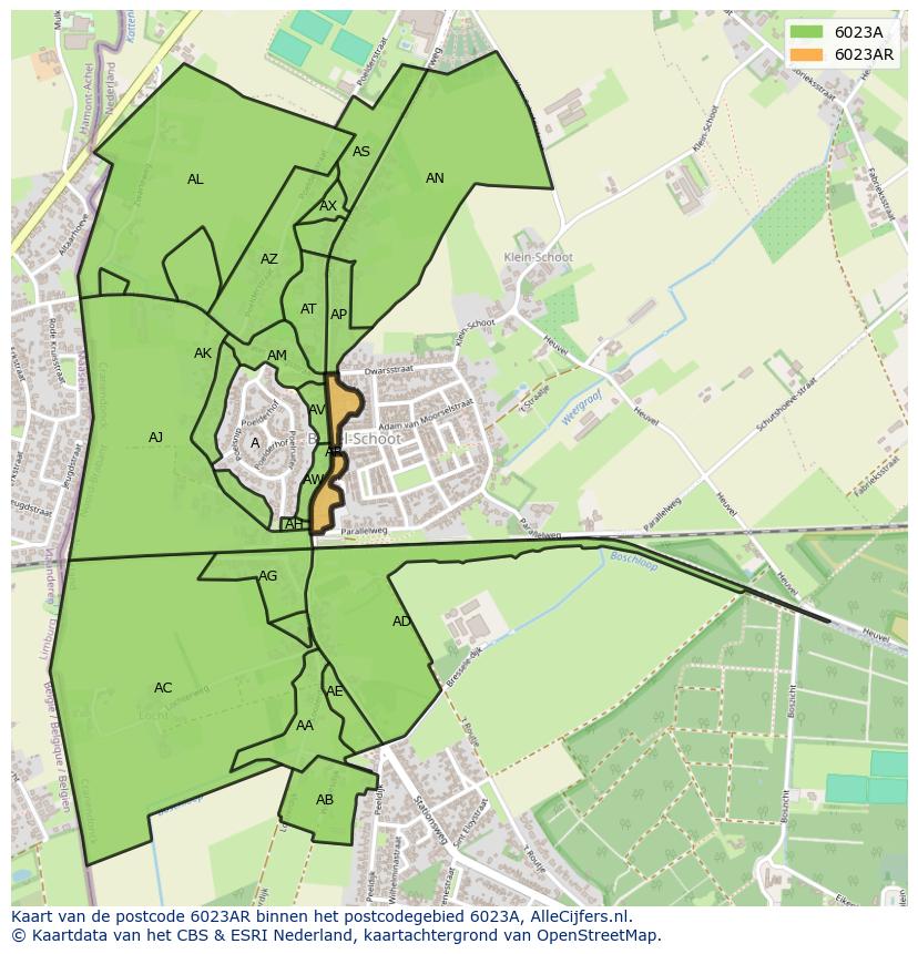 Afbeelding van het postcodegebied 6023 AR op de kaart.