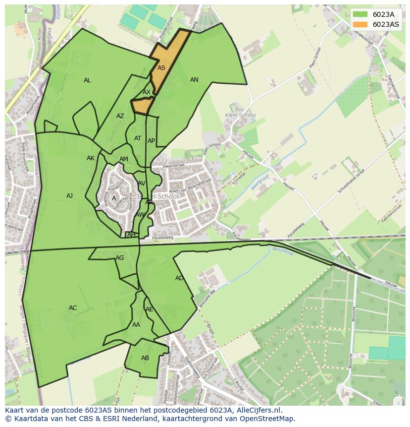 Afbeelding van het postcodegebied 6023 AS op de kaart.