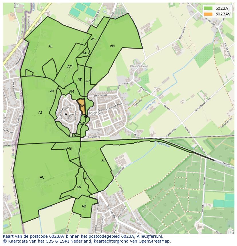 Afbeelding van het postcodegebied 6023 AV op de kaart.