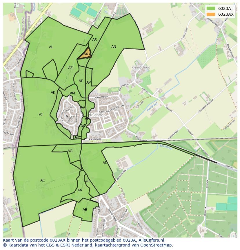 Afbeelding van het postcodegebied 6023 AX op de kaart.