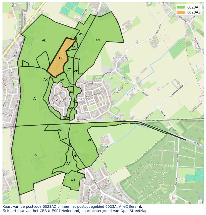 Afbeelding van het postcodegebied 6023 AZ op de kaart.