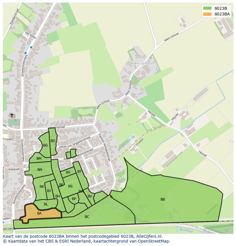 Afbeelding van het postcodegebied 6023 BA op de kaart.