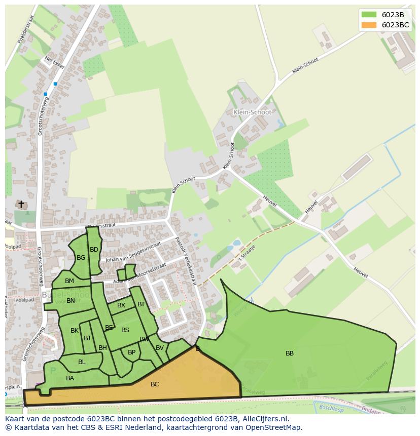 Afbeelding van het postcodegebied 6023 BC op de kaart.