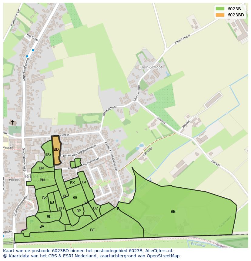 Afbeelding van het postcodegebied 6023 BD op de kaart.