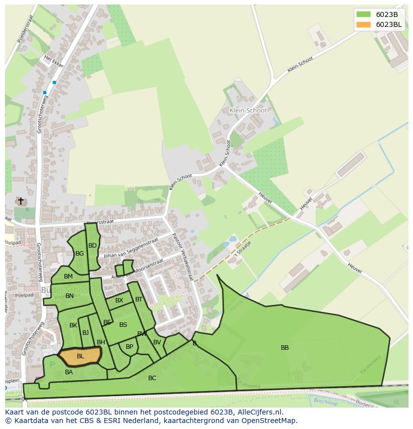 Afbeelding van het postcodegebied 6023 BL op de kaart.