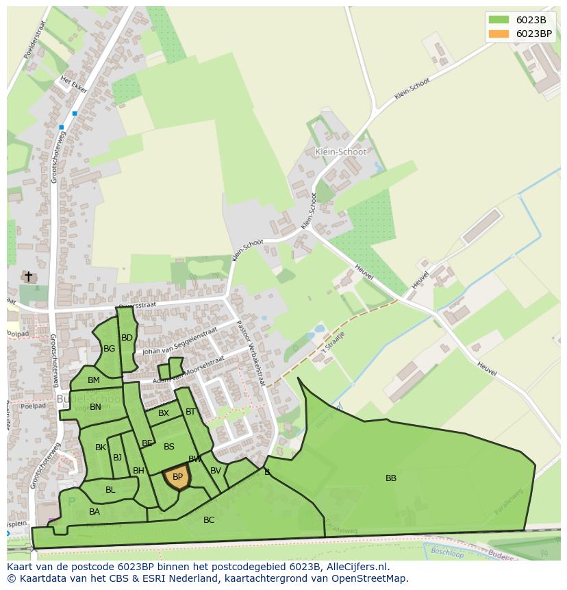 Afbeelding van het postcodegebied 6023 BP op de kaart.