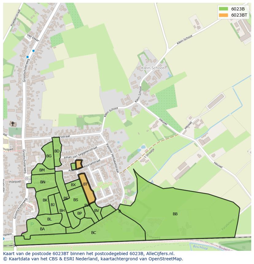 Afbeelding van het postcodegebied 6023 BT op de kaart.