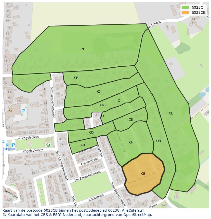 Afbeelding van het postcodegebied 6023 CB op de kaart.