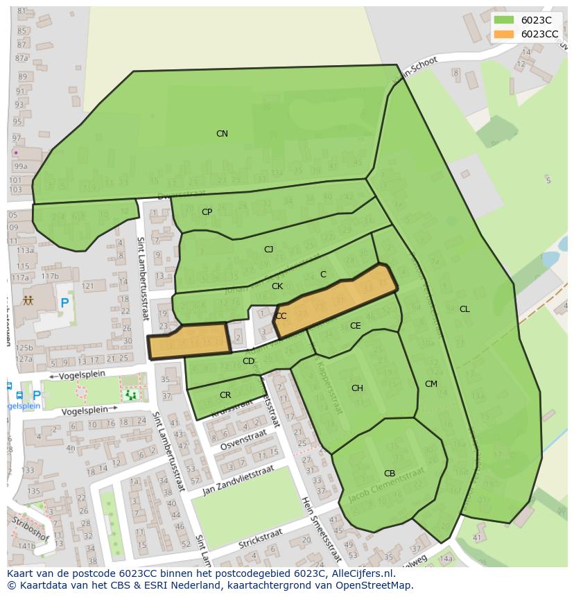 Afbeelding van het postcodegebied 6023 CC op de kaart.