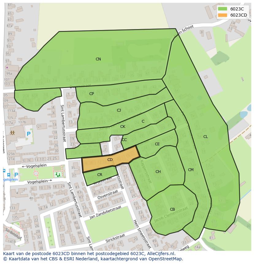 Afbeelding van het postcodegebied 6023 CD op de kaart.