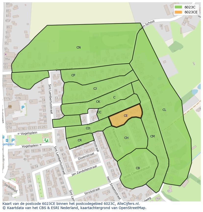 Afbeelding van het postcodegebied 6023 CE op de kaart.