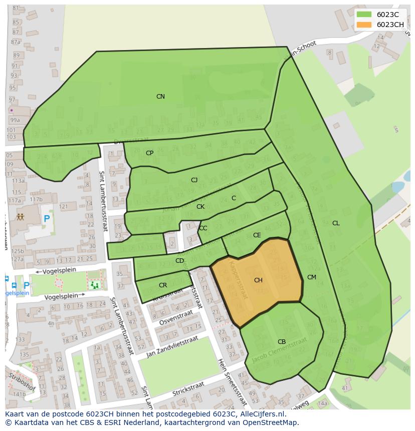 Afbeelding van het postcodegebied 6023 CH op de kaart.