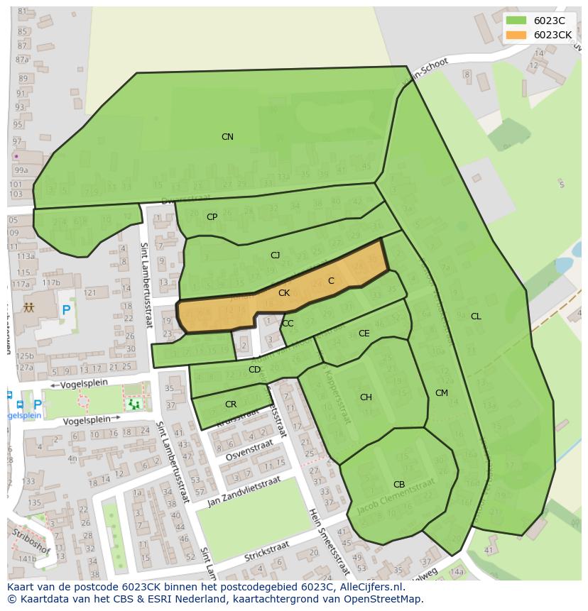 Afbeelding van het postcodegebied 6023 CK op de kaart.