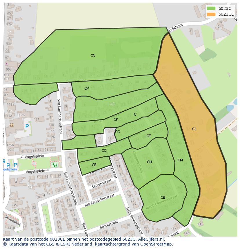 Afbeelding van het postcodegebied 6023 CL op de kaart.