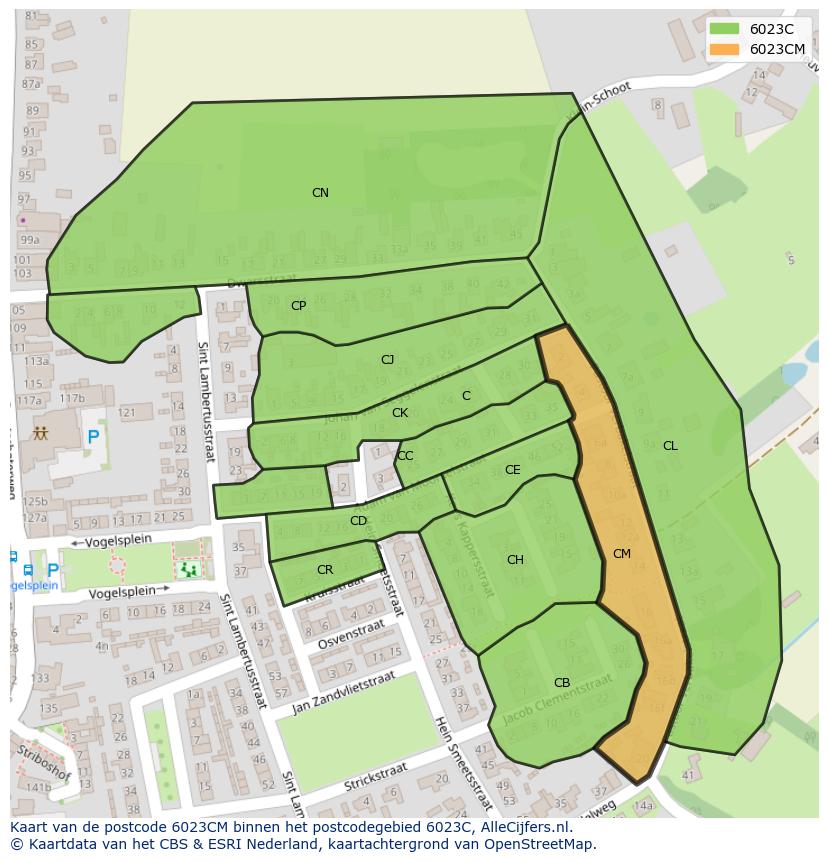 Afbeelding van het postcodegebied 6023 CM op de kaart.