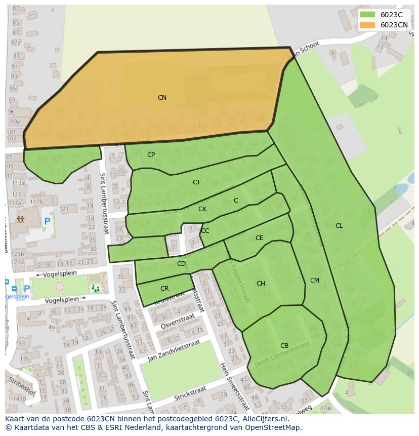 Afbeelding van het postcodegebied 6023 CN op de kaart.