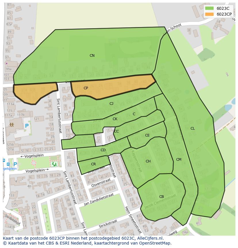 Afbeelding van het postcodegebied 6023 CP op de kaart.