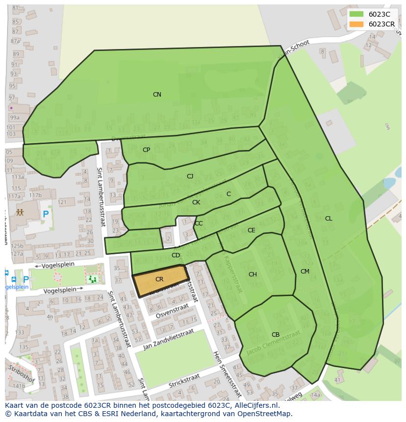 Afbeelding van het postcodegebied 6023 CR op de kaart.