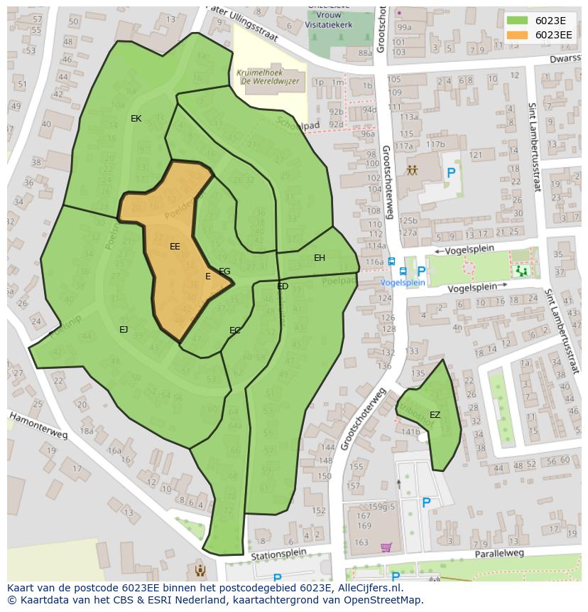 Afbeelding van het postcodegebied 6023 EE op de kaart.