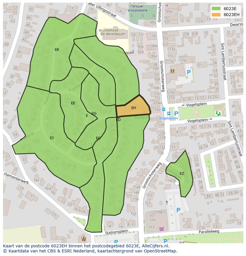 Afbeelding van het postcodegebied 6023 EH op de kaart.