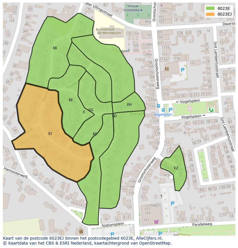 Afbeelding van het postcodegebied 6023 EJ op de kaart.