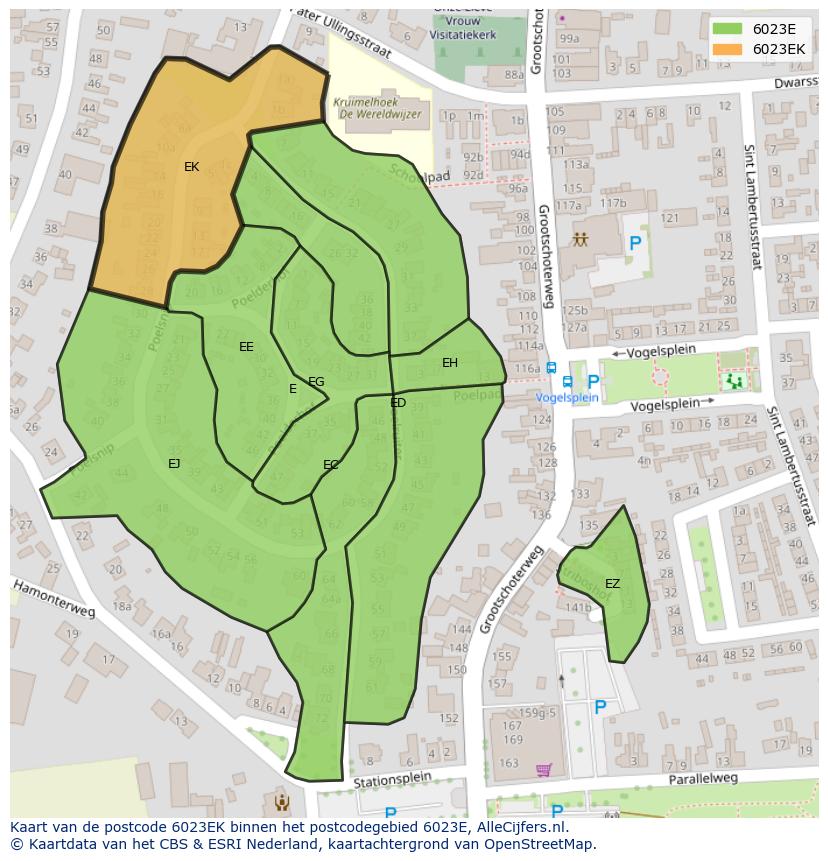 Afbeelding van het postcodegebied 6023 EK op de kaart.