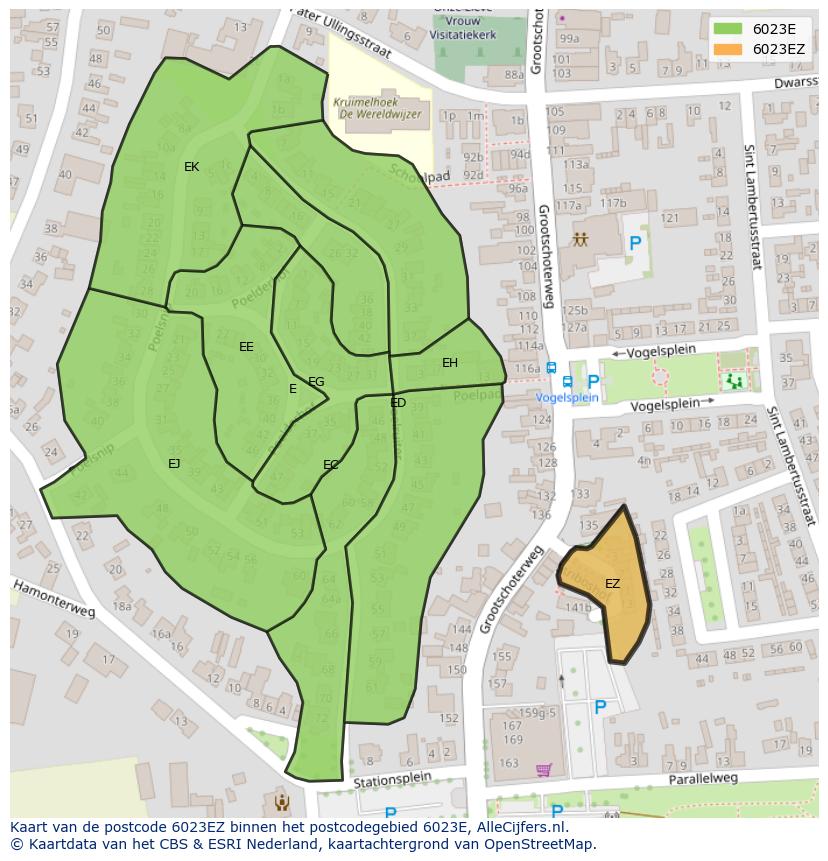 Afbeelding van het postcodegebied 6023 EZ op de kaart.