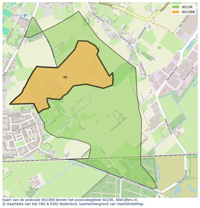 Afbeelding van het postcodegebied 6023 RB op de kaart.