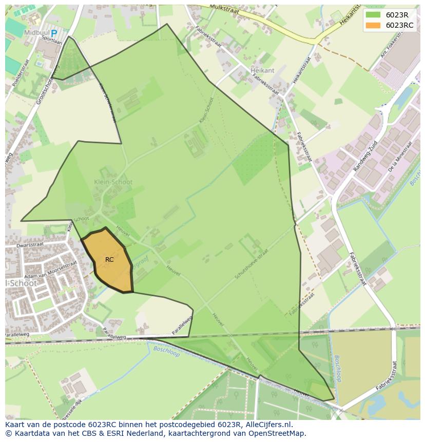 Afbeelding van het postcodegebied 6023 RC op de kaart.