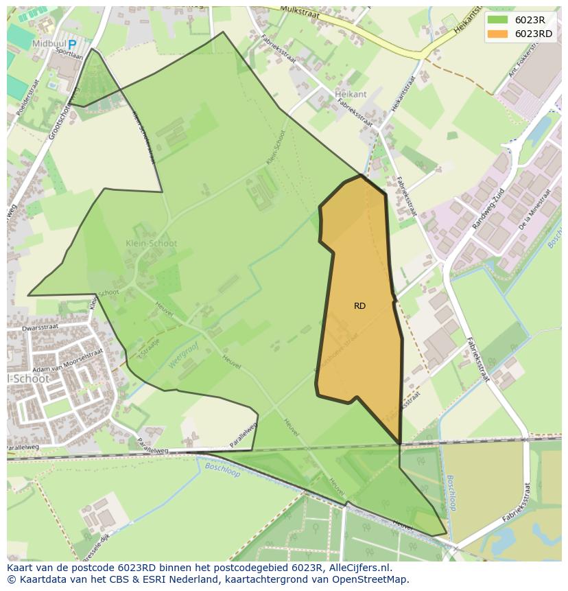 Afbeelding van het postcodegebied 6023 RD op de kaart.