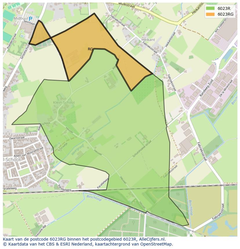 Afbeelding van het postcodegebied 6023 RG op de kaart.