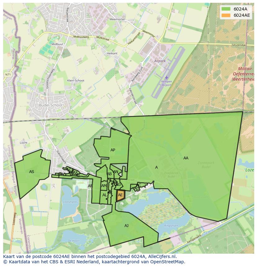 Afbeelding van het postcodegebied 6024 AE op de kaart.
