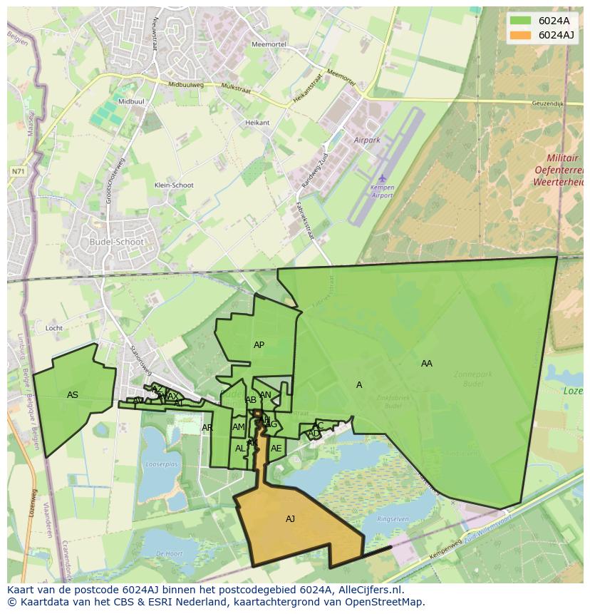 Afbeelding van het postcodegebied 6024 AJ op de kaart.