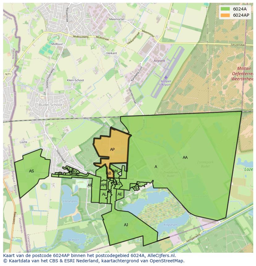 Afbeelding van het postcodegebied 6024 AP op de kaart.