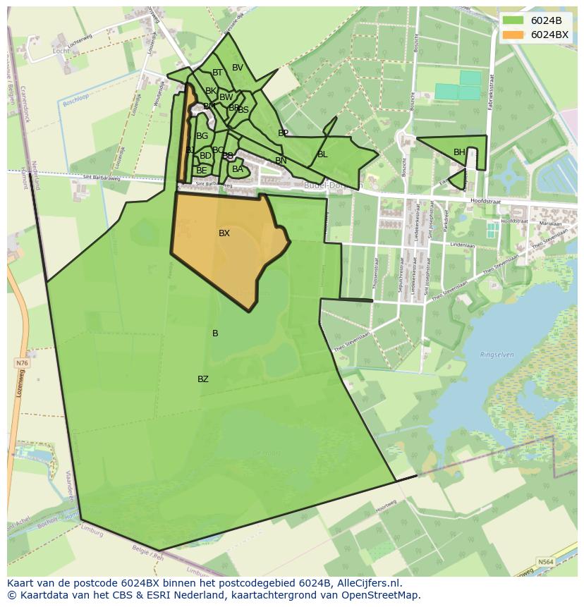 Afbeelding van het postcodegebied 6024 BX op de kaart.