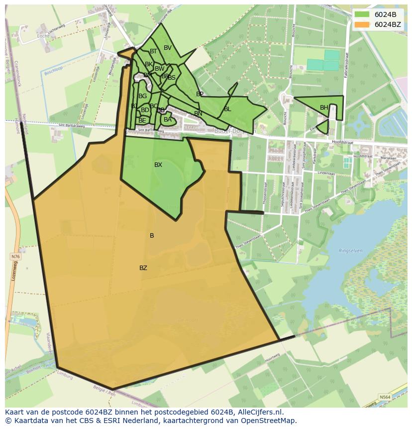 Afbeelding van het postcodegebied 6024 BZ op de kaart.