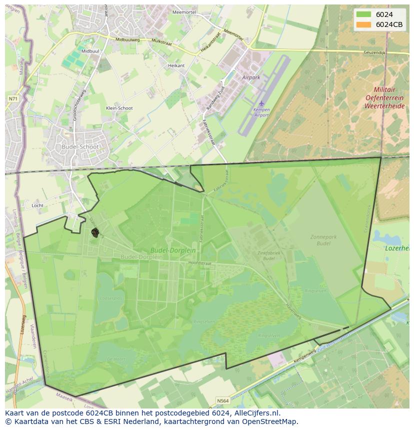 Afbeelding van het postcodegebied 6024 CB op de kaart.