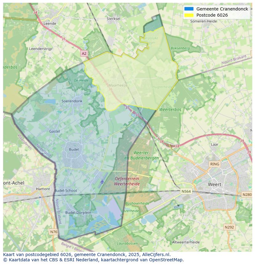 Afbeelding van het postcodegebied 6026 op de kaart.