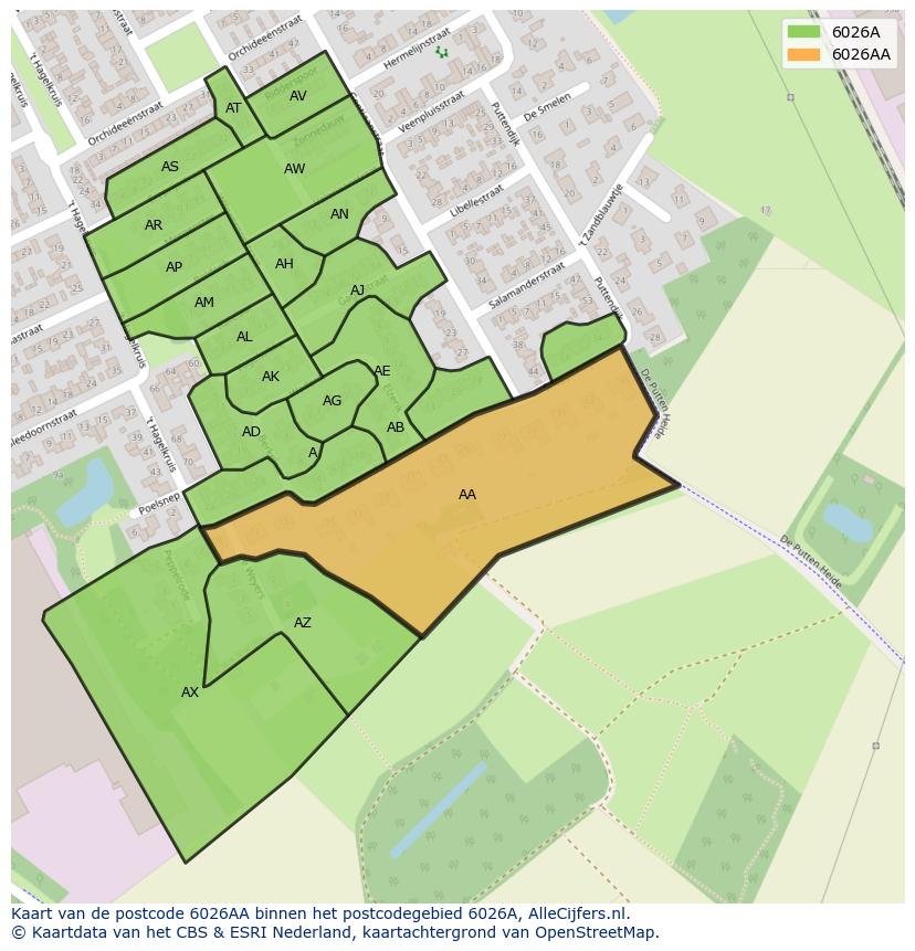 Afbeelding van het postcodegebied 6026 AA op de kaart.