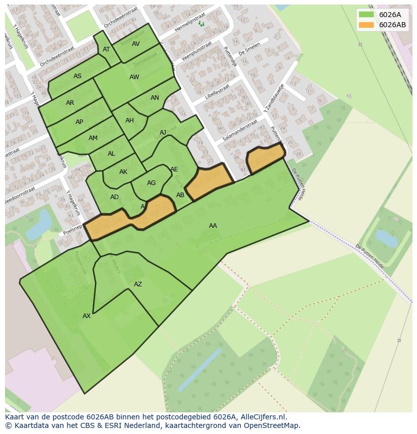 Afbeelding van het postcodegebied 6026 AB op de kaart.