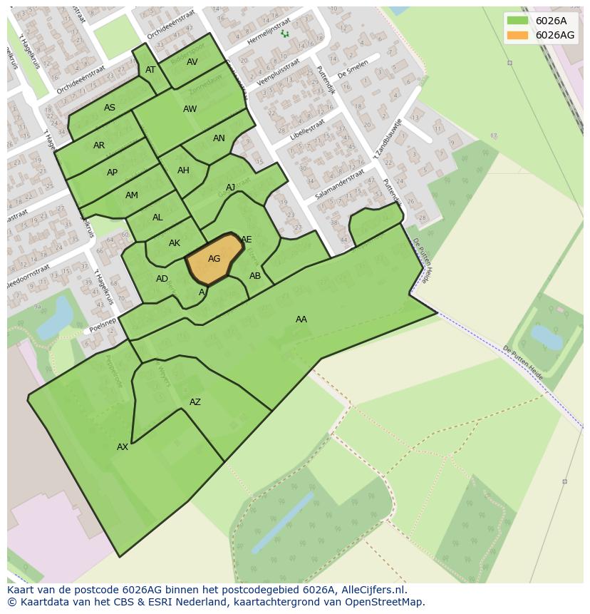 Afbeelding van het postcodegebied 6026 AG op de kaart.