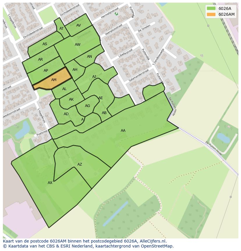 Afbeelding van het postcodegebied 6026 AM op de kaart.