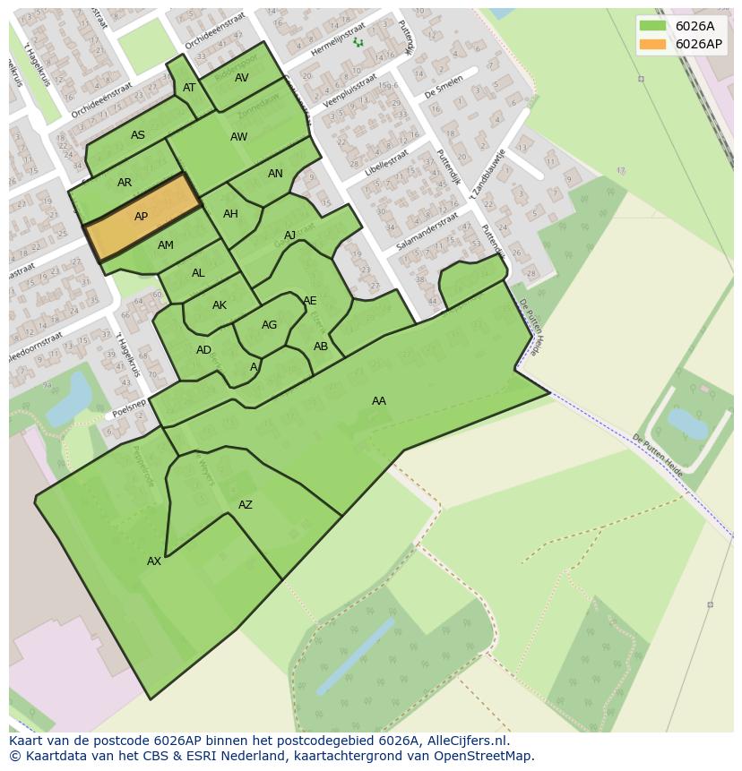 Afbeelding van het postcodegebied 6026 AP op de kaart.