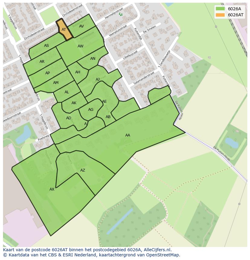 Afbeelding van het postcodegebied 6026 AT op de kaart.