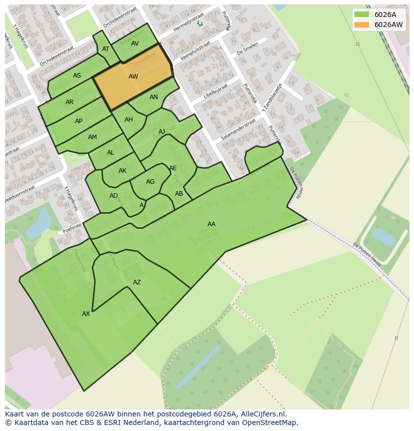 Afbeelding van het postcodegebied 6026 AW op de kaart.