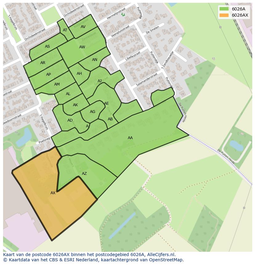 Afbeelding van het postcodegebied 6026 AX op de kaart.