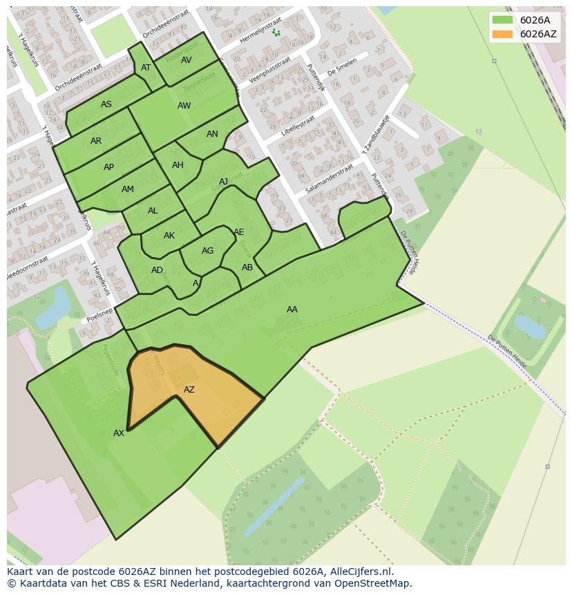 Afbeelding van het postcodegebied 6026 AZ op de kaart.