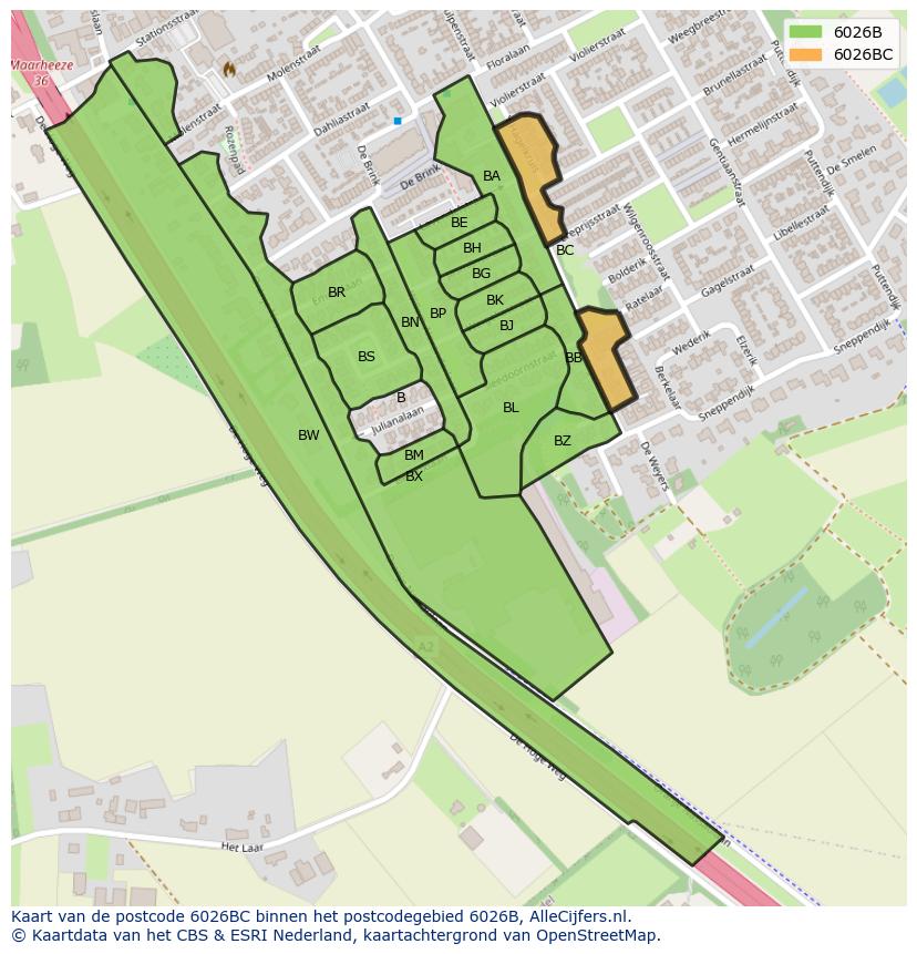 Afbeelding van het postcodegebied 6026 BC op de kaart.